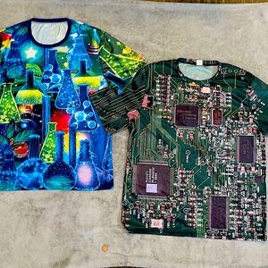 Science Lab and Computer Circuit Technology Bundle of two T-Shirt set XL